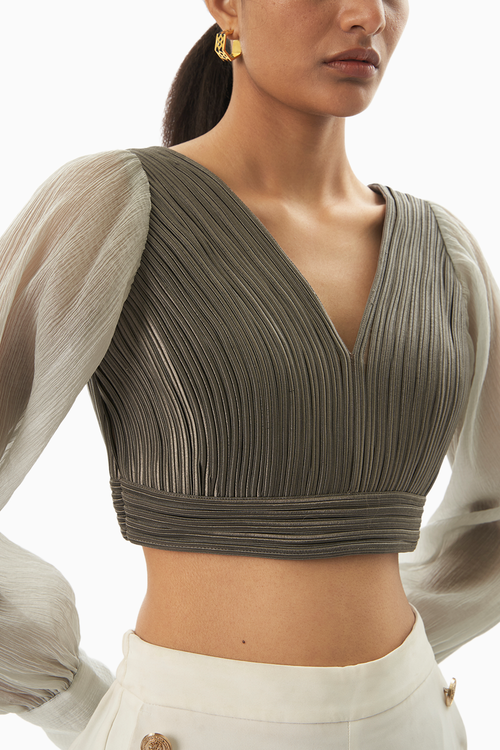 Grey Chord Top with Bishop Sleeves
