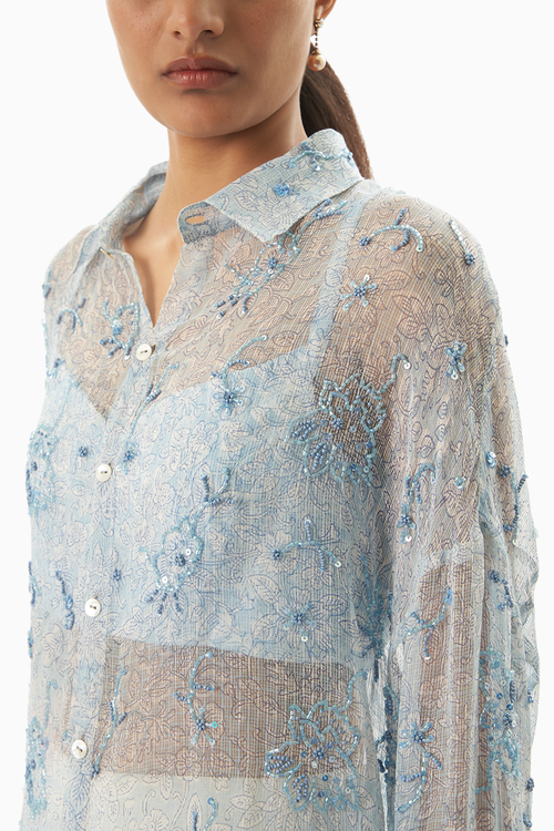Blue Manju Blouse with Kota Shirt