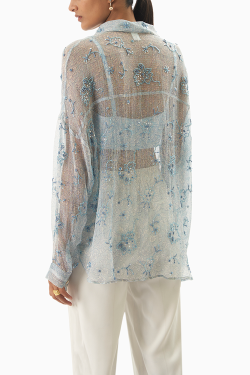 Blue Manju Blouse with Kota Shirt