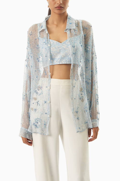 Blue Manju Blouse with Kota Shirt