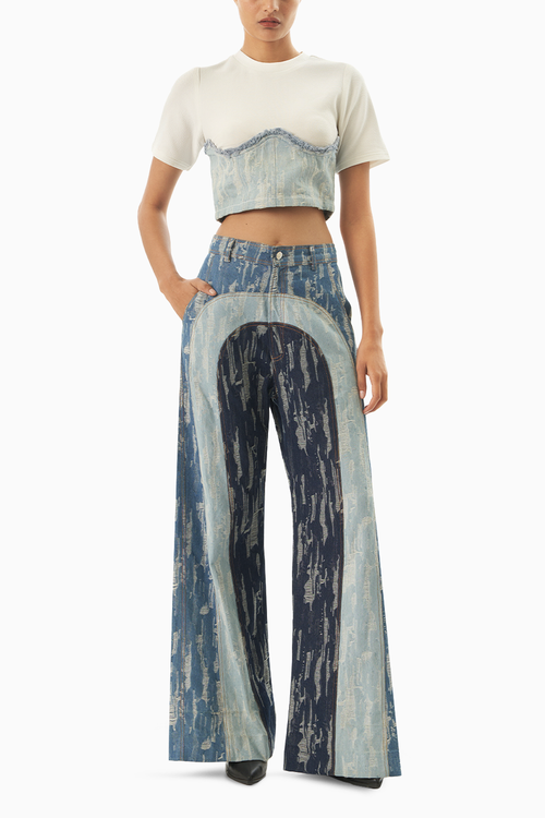 Colour Block Denim T- Shirt and Trousers