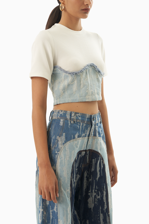 Colour Block Denim T- Shirt and Trousers
