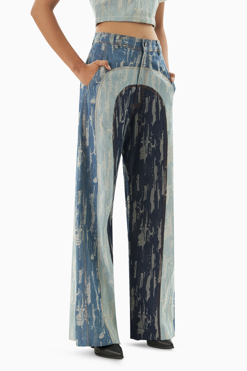 Colour Block Denim Trousers