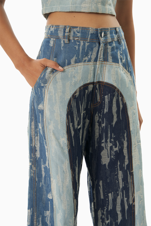 Colour Block Denim Trousers
