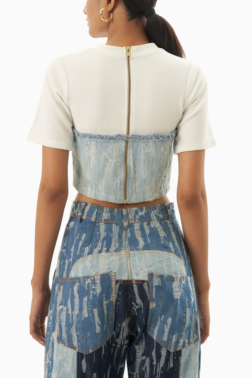 Colour Block Denim T- Shirt and Trousers