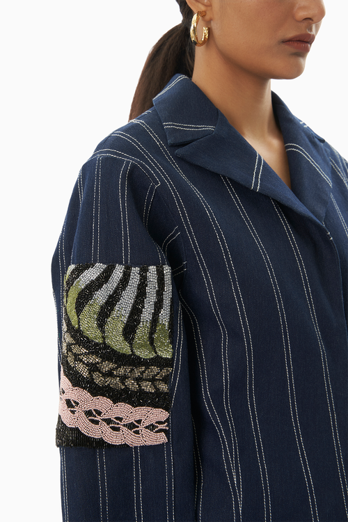 Denim Embroidered Blazer