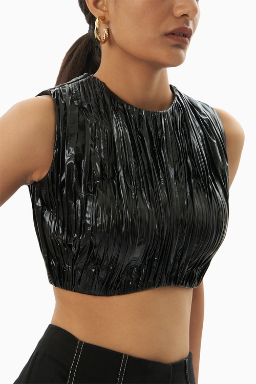 Black Ruched Foil Top