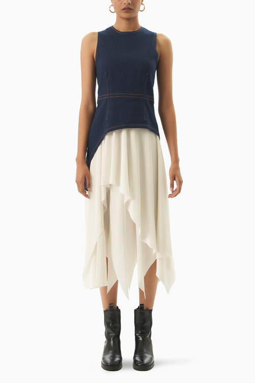 Denim Plissé Dress