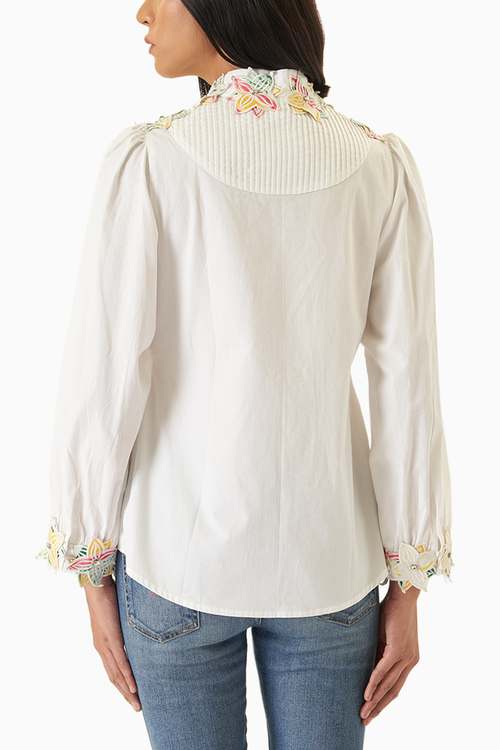 White Pintucked Shirt with Applique Collar