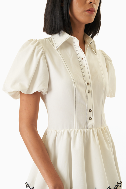 White Twin Tier Edgy Scallop Mini Dress