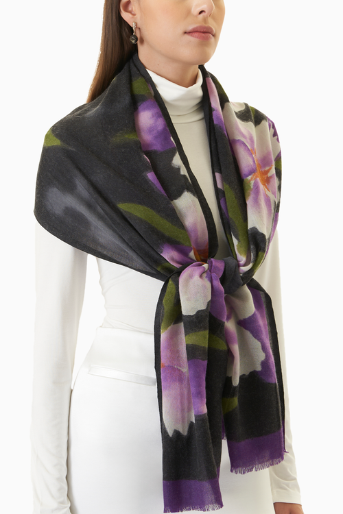 Lilac Floral Wool Scarf