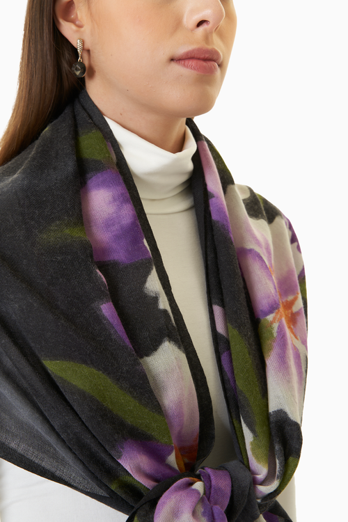 Lilac Floral Wool Scarf