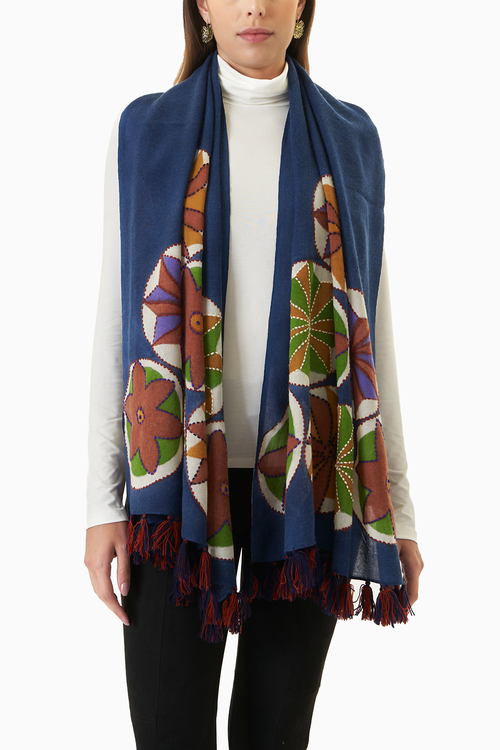 Blue Printed Wool Scarf