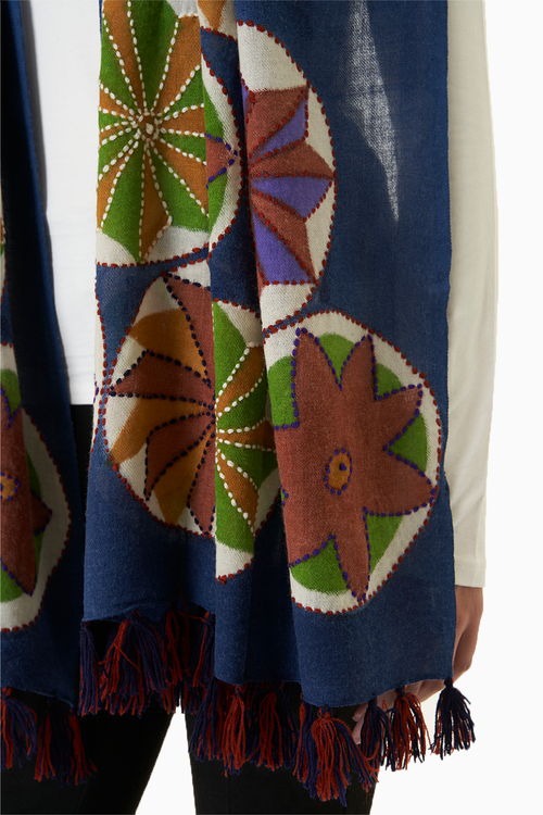 Blue Printed Wool Scarf