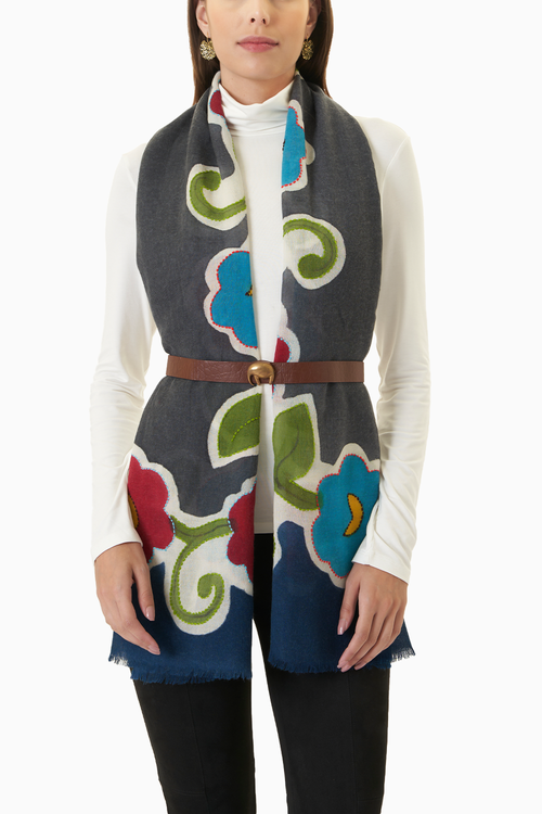 Hand Painted Floral Wool Scarf
