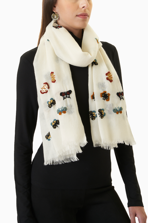 White Butterfly Wool Scarf