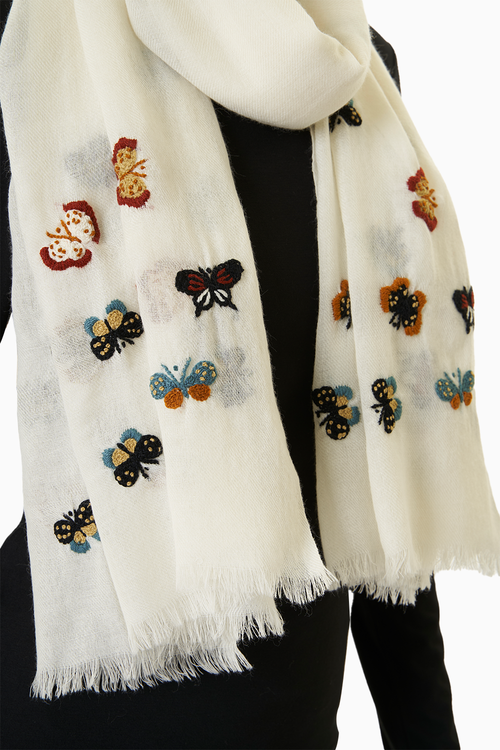 White Butterfly Wool Scarf