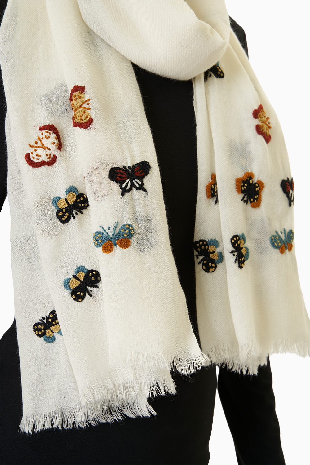 White Butterfly Wool Scarf