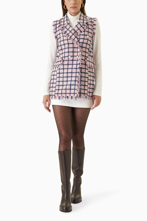 Flamingo Pink Tweed Gilet Tweed