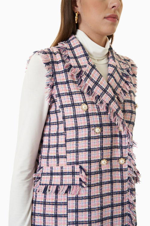 Flamingo Pink Tweed Gilet Tweed