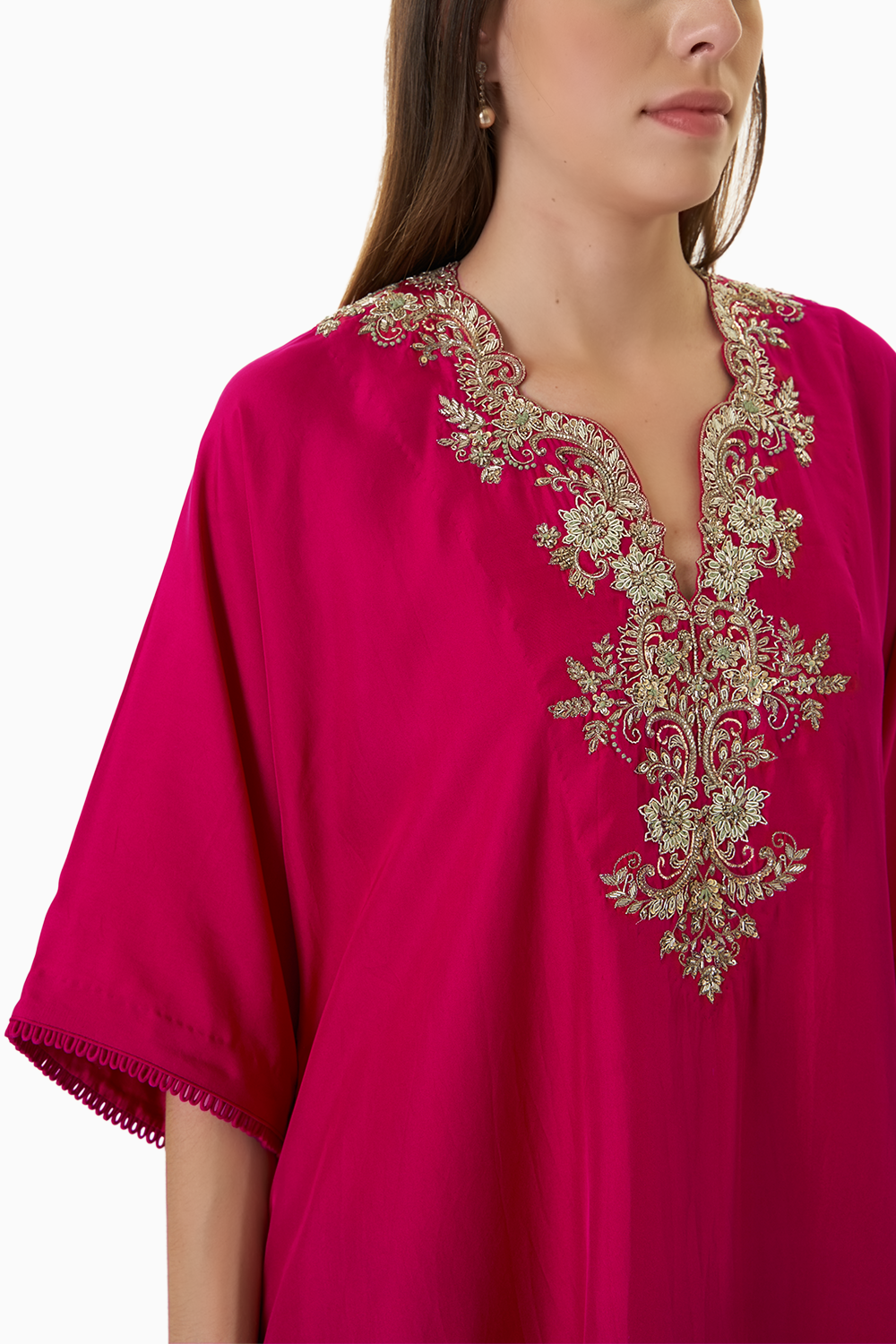 Not So Serious By Pallavi Mohan - Blue Georgette Embroidery V Neck Kaftan  Dress For Women