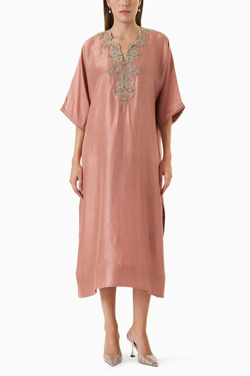 Peach Zardosi Embroidered Kaftan