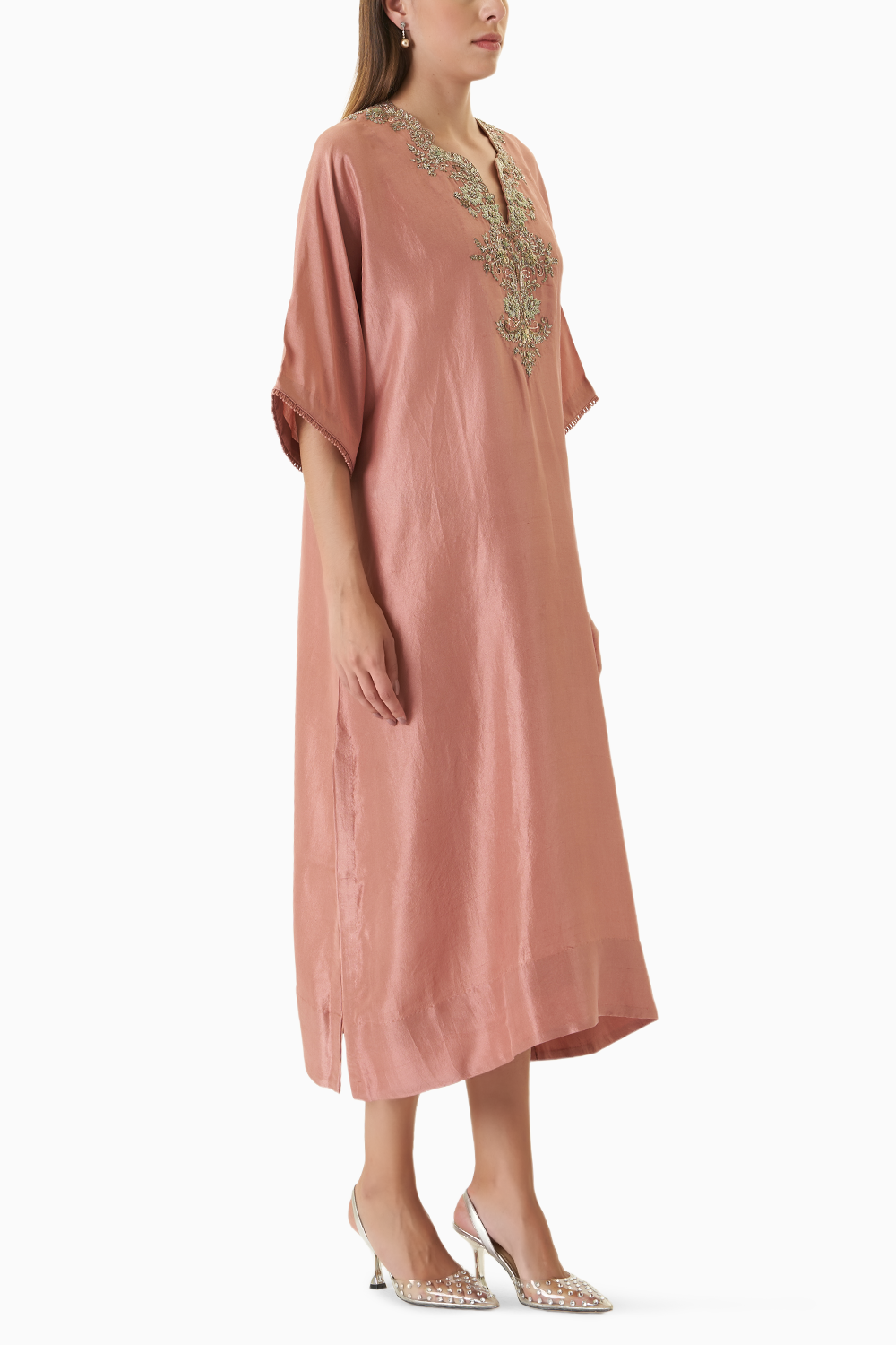 Peach Zardosi Embroidered Kaftan