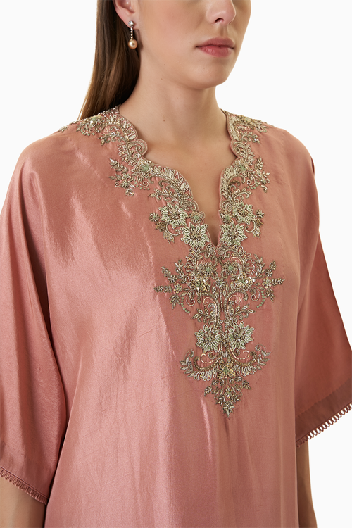 Peach Zardosi Embroidered Kaftan