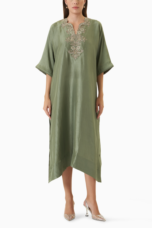 Green Zardosi Embroidered Kaftan