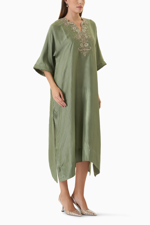 Green Zardosi Embroidered Kaftan