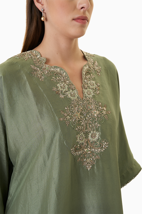 Green Zardosi Embroidered Kaftan