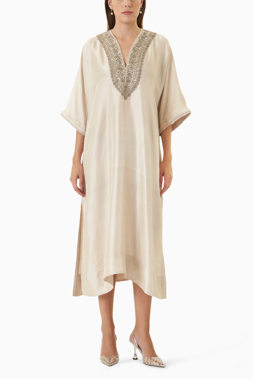 Beige Zardosi Embroidered Kaftan