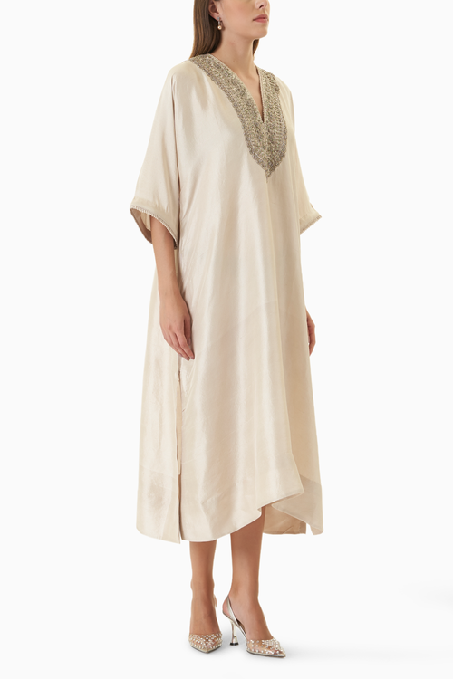 Beige Zardosi Embroidered Kaftan