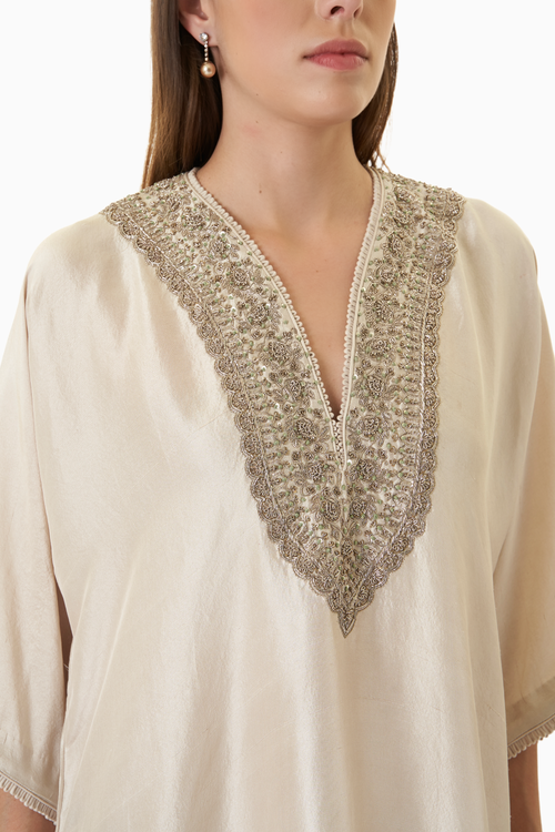 Beige Zardosi Embroidered Kaftan