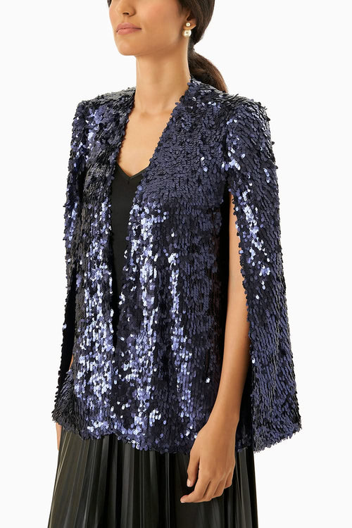 Navy Blue Sequin Cape