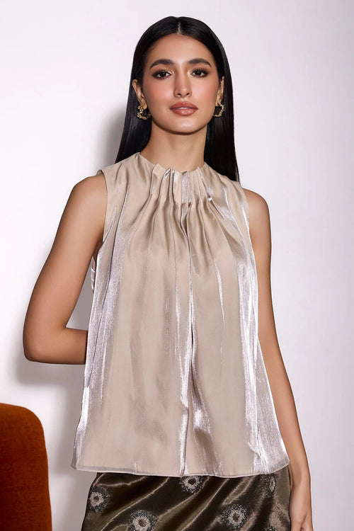 Ivory High Neck Pleated Top