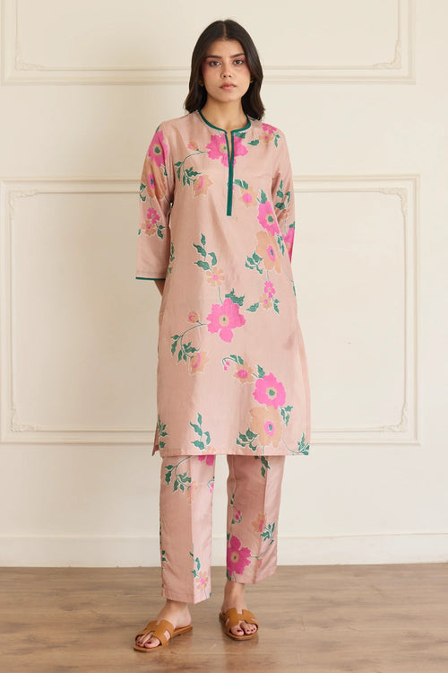Toosh Blush Floral Silk Co-ord Set