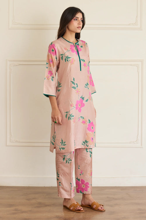 Toosh Blush Floral Silk Co-ord Set