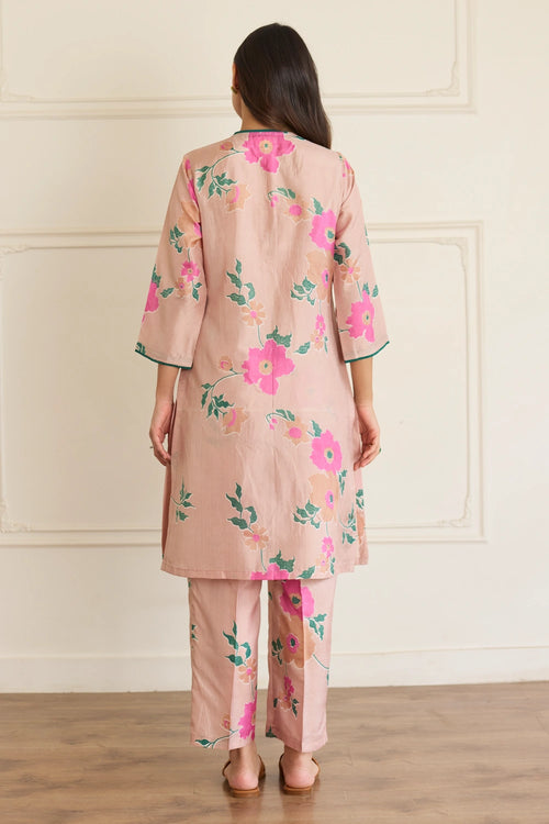 Toosh Blush Floral Silk Co-ord Set