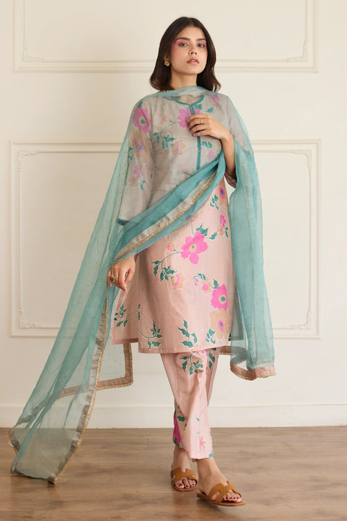 Toosh Floral Silk Kurta Set