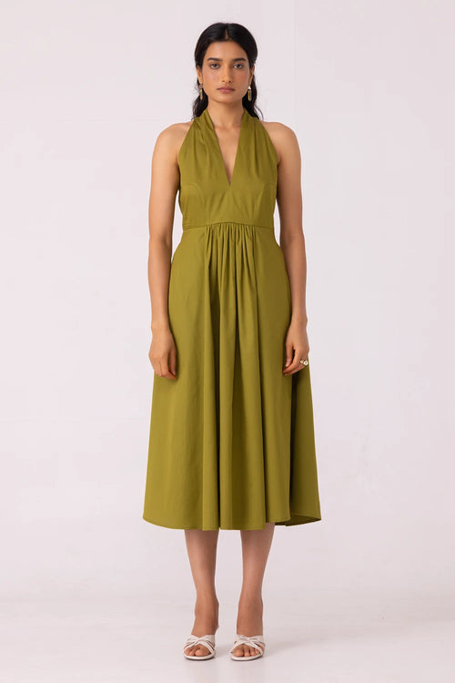 Daisy Green Halter Maxi Dress