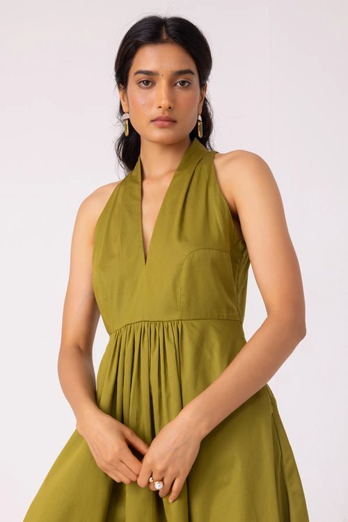 Daisy Green Halter Maxi Dress