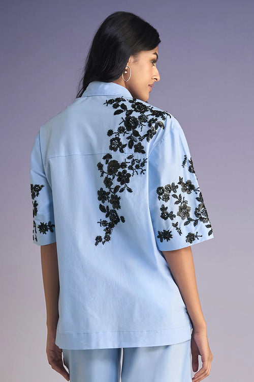 Floral Bead Embroidered Shirt