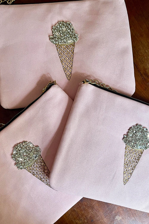 Crystals and Strawberry Pink Ice Cream Pochette