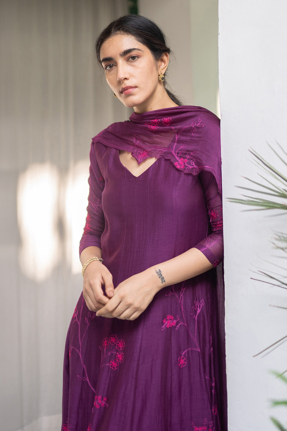 Plum Aari Work Anarkali Set