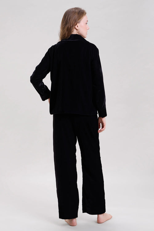 Velvet Hand Embroidered Nightwear Shirt and Pajama