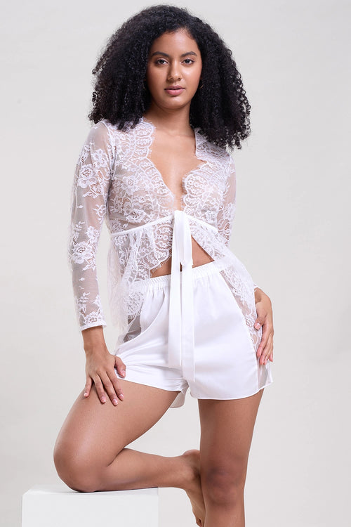 White Lace Shrug and Shorts