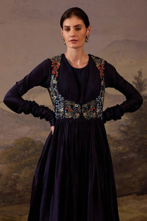 Blue Floral Embroidered Bodice Gown