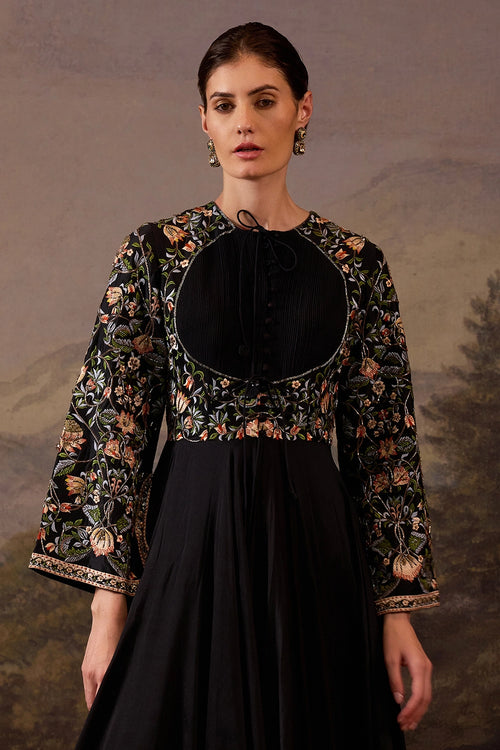 Black Gown with Multicolour Floral Embroidery