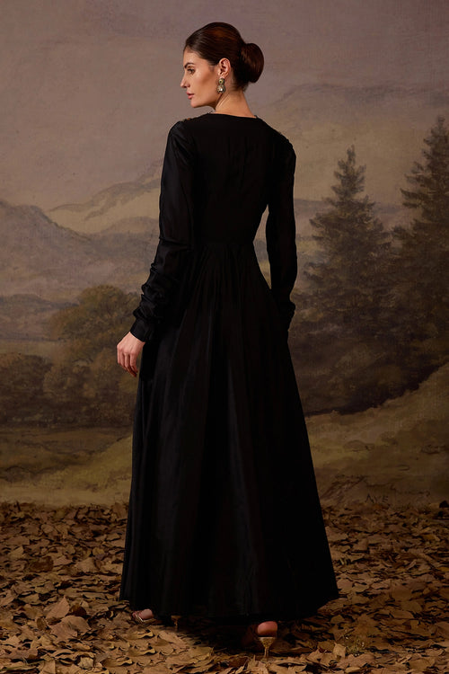 Black Dress with Bold Floral Embroidery